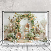 Lofaris Boho Dried Flowers Basket Eggs Easter Photo Backdrop